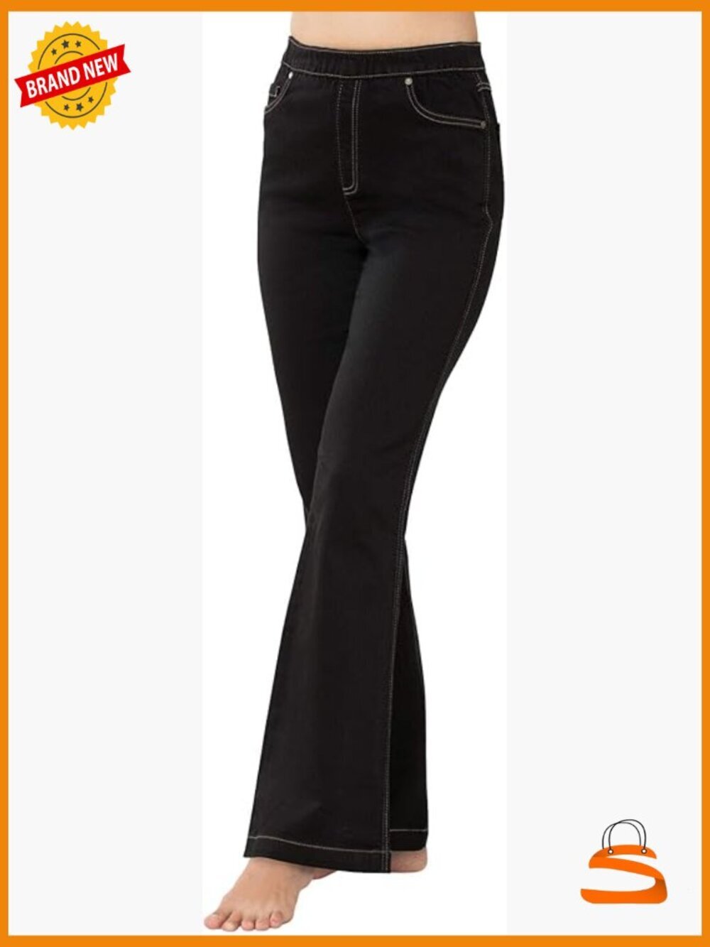 High Rise Bootcut Stretch Denim Jeans Women Drawstring Waist 5-Pocket